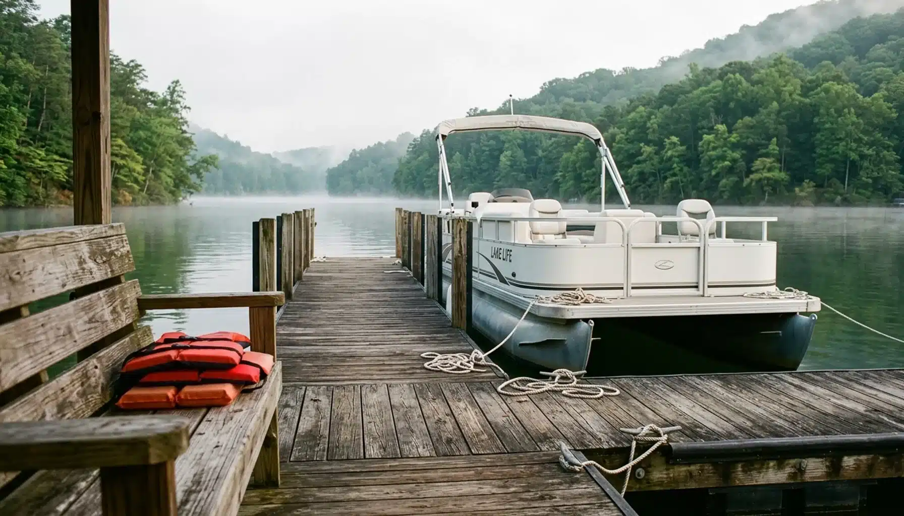 Tritoon at a Lake Burton dock, one of the quieter things to do in Clayton, GA