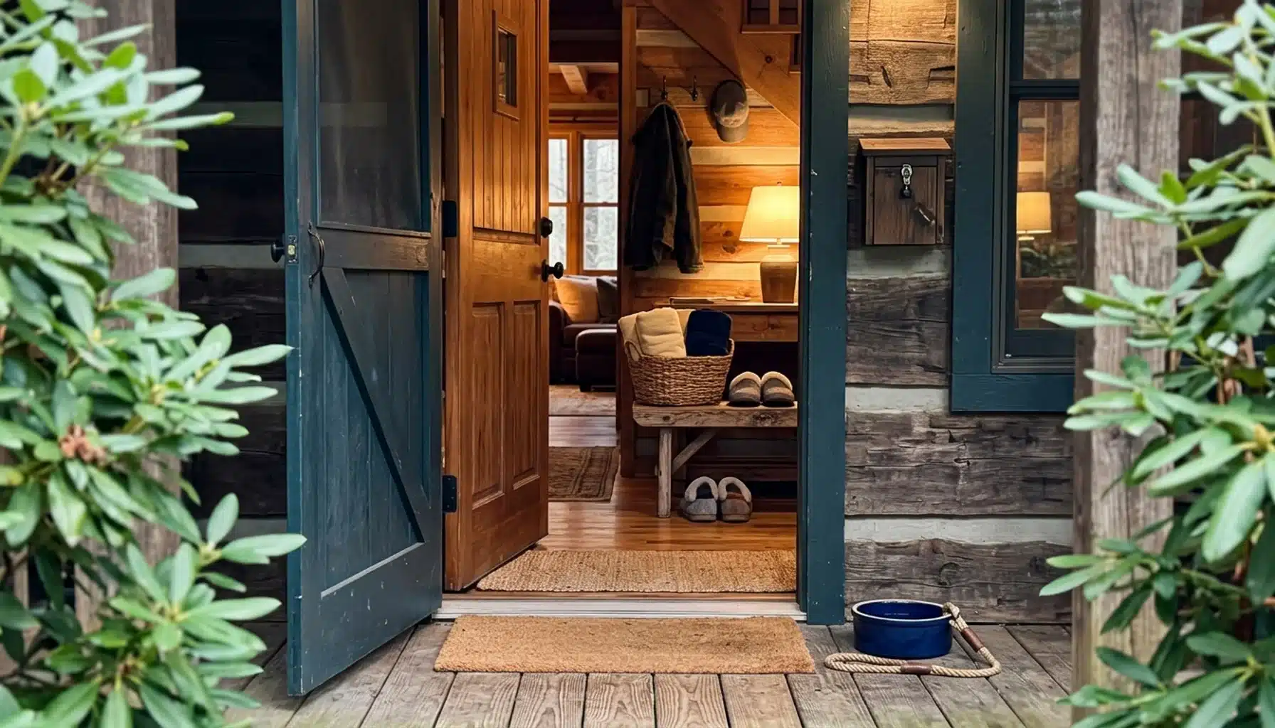 Cabin entry and porch at a Clayton GA cabin rental, with fees to check before booking